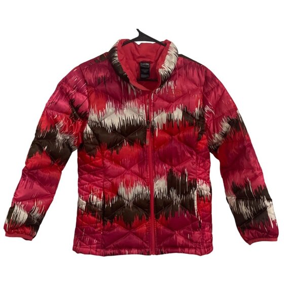 The North Face Girls XL (18) Pink & Brown Patterned Puffer Jacket Ski Snow - Picture 1 of 7